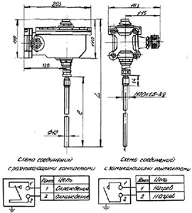 Габаритные и присоединительные размеры терморегуляторов ТУДЭ-9М1