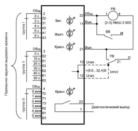 "Схема внешних подключений малогабаритного штепсельного блока БВМШ-Ц2"