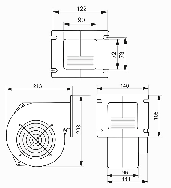 Габаритные и установочные размеры вентилятора ВПА-145