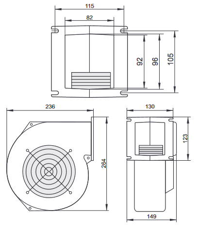 Габаритные и установочные размеры вентилятора для котла WPA-160