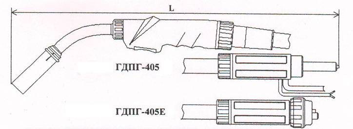 Схема габаритных размеров горелки ГДПГ-405М (ГДПГ-405Е)